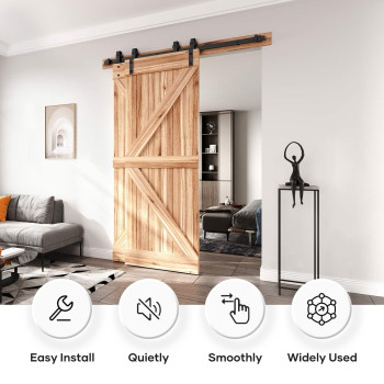 Easelife 5Ft Bypass Double Sliding Barn Door Hardware Kit Single Track Heavy Duty Slide Smoothly Quietly Easy Install 5Ft Track