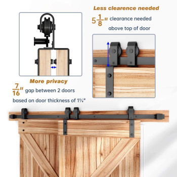 Easelife 5Ft Bypass Double Sliding Barn Door Hardware Kit Single Track Heavy Duty Slide Smoothly Quietly Easy Install 5Ft Track