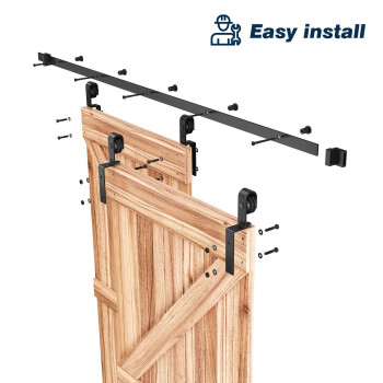 Easelife 5Ft Bypass Double Sliding Barn Door Hardware Kit Single Track Heavy Duty Slide Smoothly Quietly Easy Install 5Ft Track