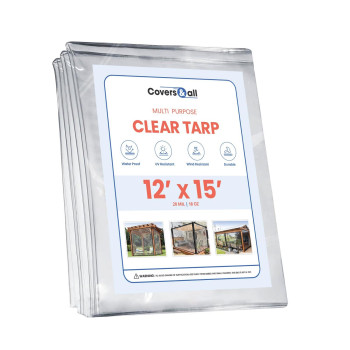 Covers All Heavy Duty Multipurpose Clear Tarp With Grommets Waterproof 20Mil Vinyl Material 12 L X 15 W Feet Designed Fo