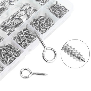 Helifouner 200 Pieces 11 Sizes Nickel Plated Steel Screw Eyes Assortment Kit