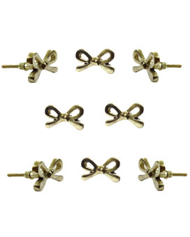 Perilla Home Set Of 8 Brass Metal Knobs For Cabinet Drawers Decorative Bow Knobs For Home Kitchen Cabinet Hardware Cupboard Gl