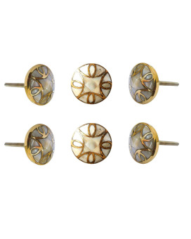 Perilla Home Set Of 6 Knobs For Cabinet Drawers Mother Of Pearl Brass Knobs Decorative Vintage Knobs For Home Kitchen Cabinet