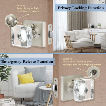 Coolnews Glass Door Knobs Interior Privacy Bathroom Bedroom Crystal Door Knobs With Lock Satin Nickel Door Knobs