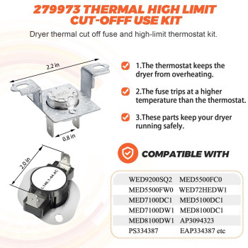 8544771 Wp8544771 Dryer Heating Element 279816 Thermostat Cut Off 79973 3392519 Thermal Fuse Kit Fit For Whirlpool Maytag Kenmor