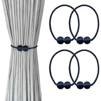 Melaluxe 6 Pack Magnetic Curtain Tiebacks Decorative Curtain Holdbacks For Window D Cor Navy Blue