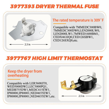 Upgrade 4531017 279838 Dryer Heating Element 387134 3977767 Dryer Thermostat 3977393 3392519 Dryer Thermal Fuse Kit By Beaquicy