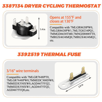 Upgrade 4531017 279838 Dryer Heating Element 387134 3977767 Dryer Thermostat 3977393 3392519 Dryer Thermal Fuse Kit By Beaquicy