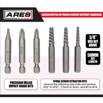 Ares 1802614Inch Drive Manual Reversible Impact Driver Includes 6Piece Flathead Phillips And Spiral Screw Extractor Bit