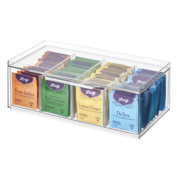 Idesign Crisp Bpafree Plastic Stackable Tea Bag Organizer For Kitchen Cabinets And Countertops 1259 X 623 X 457 Cle