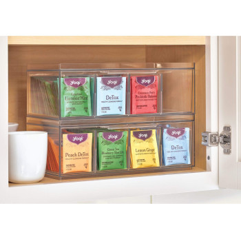 Idesign Crisp Bpafree Plastic Stackable Tea Bag Organizer For Kitchen Cabinets And Countertops 1259 X 623 X 457 Cle