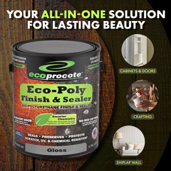 Ecoprocote Ecopoly Polyurethane Sealer Water Based Nontoxic Low Odor Quick Dry Clear Satin 5 Gallon Ideal For Wood Conc