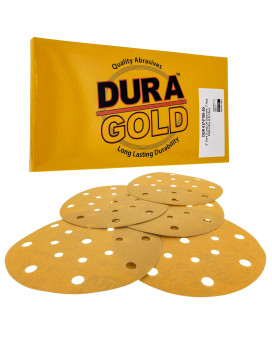 Duragold Premium 6 Gold Sanding Discs 180 Grit Box Of 50 17 Hole Pattern Dustless Hook Loop Backing Sandpaper For Da