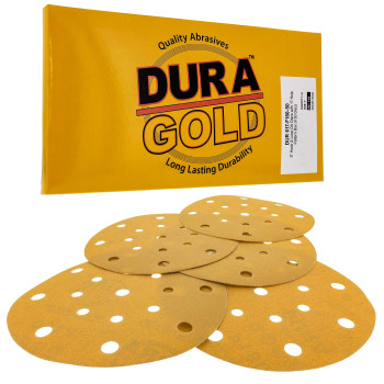 Duragold Premium 6 Gold Sanding Discs 180 Grit Box Of 50 17 Hole Pattern Dustless Hook Loop Backing Sandpaper For Da