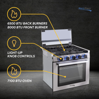 Recpro Rv Stove Gas Range 21 Tall Optional Vented Range Hood 3 Burner 18 Cu Ft 7100 Btu Black Or Silver Color Op