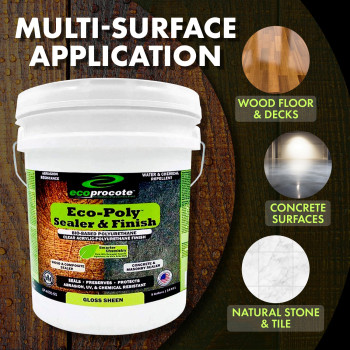 Ecoprocote Ecopoly Polyurethane Sealer Water Based Nontoxic Low Odor Quick Dry Clear Gloss 5 Gallon Ideal For Wood Conc