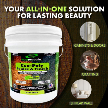 Ecoprocote Ecopoly Polyurethane Sealer Water Based Nontoxic Low Odor Quick Dry Clear Gloss 5 Gallon Ideal For Wood Conc