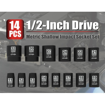 Epauto 12Inch Drive Metric Shallow Impact Socket Set Crv 6Point 14 Sockets