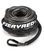 FIERYRED Synthetic Winch Rope Cable 3/16inch 50FT 8500lbs Winch Line Replacement with Protective Sleeve for 4WD Off-Road Vehicle SUV, Black and Gray