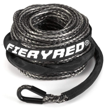 FIERYRED Synthetic Winch Rope Cable 3/16inch 50FT 8500lbs Winch Line Replacement with Protective Sleeve for 4WD Off-Road Vehicle SUV, Black and Gray