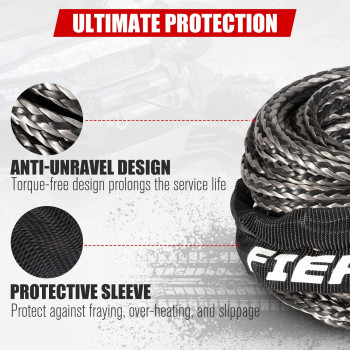 FIERYRED Synthetic Winch Rope Cable 3/16inch 50FT 8500lbs Winch Line Replacement with Protective Sleeve for 4WD Off-Road Vehicle SUV, Black and Gray