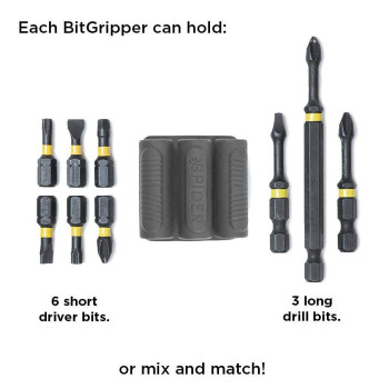 Spider Tool Holster Bitgripper V2 Pack Of Four High Strength 3M Adhesive Drill Addon For Easy Access To Six Driver Bits O