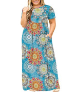 Plus Size Maxi Dresses For Women 4X Summer Casual Floral Printed Dress With Pockets