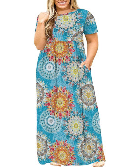 Plus Size Maxi Dresses For Women 4X Summer Casual Floral Printed Dress With Pockets