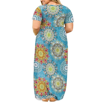 Plus Size Maxi Dresses For Women 4X Summer Casual Floral Printed Dress With Pockets