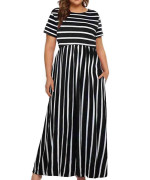 Kancystore Plus Size Maxi Dresses For Women Summer Casual Long High Waist Stripe 5X