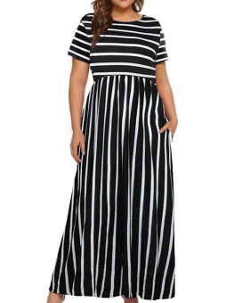 Kancystore Plus Size Maxi Dresses For Women Summer Casual Long High Waist Stripe 5X