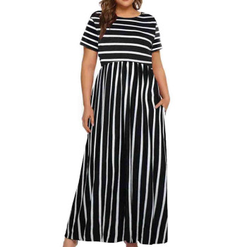 Kancystore Plus Size Maxi Dresses For Women Summer Casual Long High Waist Stripe 5X