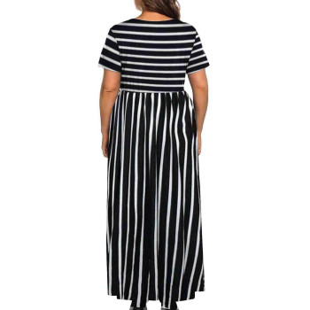 Kancystore Plus Size Maxi Dresses For Women Summer Casual Long High Waist Stripe 5X