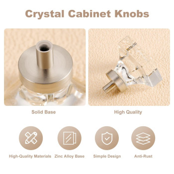 Coolnews 8 Pack Glass Cabinet Knobs Crystal Knobs For Dresser Drawer Square Furniture Knobs And Pulls Brushed Nickel