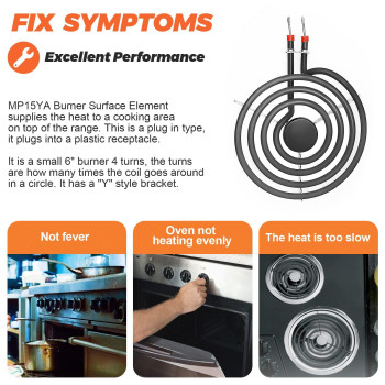 660532 Mp15Ya Electric Range Burner Element 6 Inch 1500W 4 Turns Surface Element Replacement For Whirlpool Kenmore Ranges Replac