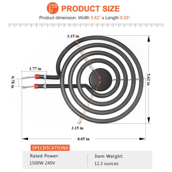 660532 Mp15Ya Electric Range Burner Element 6 Inch 1500W 4 Turns Surface Element Replacement For Whirlpool Kenmore Ranges Replac