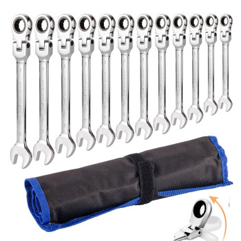 Qnkaa Flexible Ratchet Wrench Set 12Pcs 819Mm Spanner Gear Ring Ratcheting Combination Flexi Wrench Kit Metric Flex Head