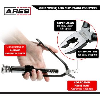 Ares 100096Inch Reversible Wire Twister Pliers Auto Return Untwist Tool Can Grip Twist And Cut Stainless Steel Safety Wi