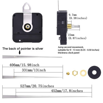 High Torque Clock Movement Mechanism With 178 Inch Long Clock Hands Silver