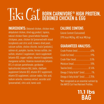 Tiki Cat Born Carnivore High Protein Deboned Chicken Egg Grainfree Baked Kibble To Maximize Nutrients Dry Cat Food 111 L