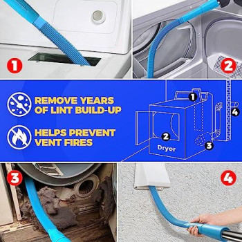 Holikme 2 Pieces Dryer Vent Cleaner Kit Dryer Lint Vacuum Attachment And Flexible Dryer Lint Brush Vacuum Hose Attachment Blu