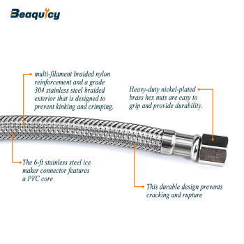 Beaquicy Ice Maker Water Connector Line 6 Ft 72Inch Stainless Steel Braided Hoses With 14In Compression X 14In Compress