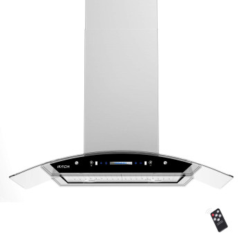 Iktch Upgrated 36Island Mount Range Hood 900 Cfm Ducted Range Hood With 4 Speed Fan Stainless Steel Tempered Glass Range Hood