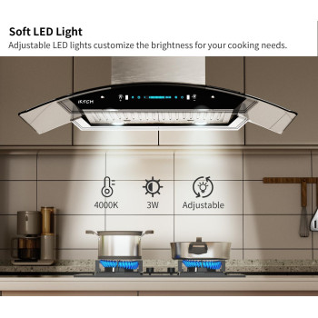 Iktch Upgrated 36Island Mount Range Hood 900 Cfm Ducted Range Hood With 4 Speed Fan Stainless Steel Tempered Glass Range Hood