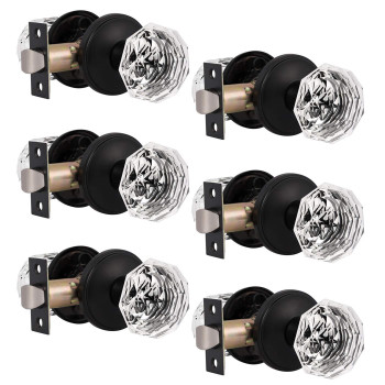 Gobrico 6 Pack Diamond Interior Door Knobs Hallcloset Crystal Glass Doorknobs In Matte Black Passage Door Hardware For Pantry