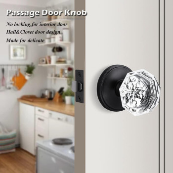 Gobrico 6 Pack Diamond Interior Door Knobs Hallcloset Crystal Glass Doorknobs In Matte Black Passage Door Hardware For Pantry