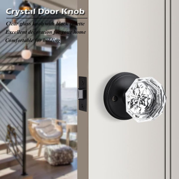 Gobrico 6 Pack Diamond Interior Door Knobs Hallcloset Crystal Glass Doorknobs In Matte Black Passage Door Hardware For Pantry