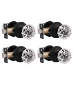 Gobrico 4 Pack Crystal Doorknobs Interior Door Hardware Black Finished Glass Diamond Hall Closet Door Knobs Keyless Passages Doo