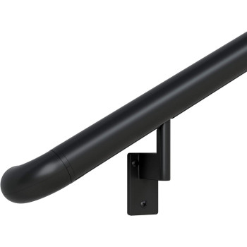 Promenaid 3Ft Ada Handrail Kit Satin Black Complete Indooroutdoor Handrail For Stairs 16 Round Anodized Aluminum Raili