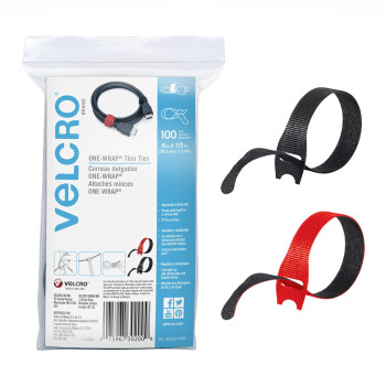 Velcro Brand Cable Ties 100Pk 8 X 12 Red And Black Reusable Alternative To Zip Ties Onewrap Thin Precut Cord Organizat